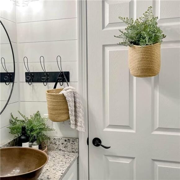 2pack Jute Hanging Basket - Small Woven Fern Hanging Rope Basket Flower Plants - Picture 6 of 7